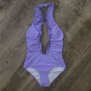 Lavender Halter One-Piece Swimsuit w/ Floral
